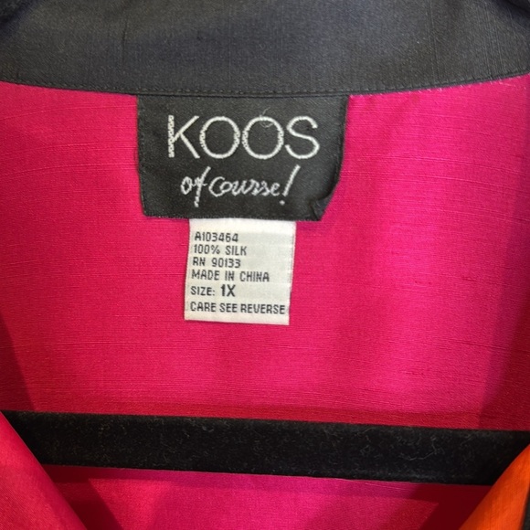 KOOS of course! Colorblock Button Front Nubby Silk Blouse plus size 1X - Picture 5 of 6